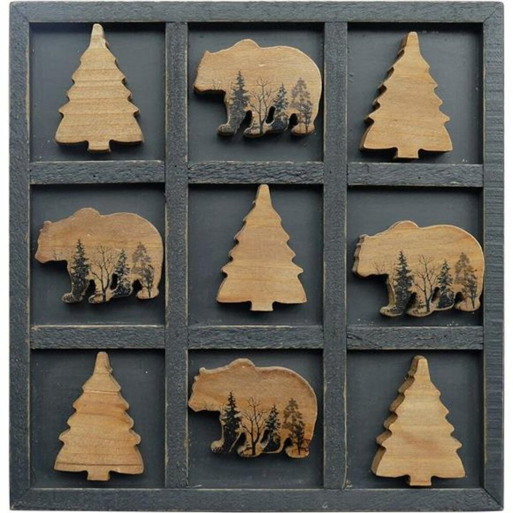 Bear Tic Tac Toe Game Rustic Wood Cabin Coffee Table Decor Family Travel Toy